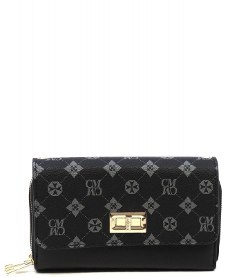 CM Monogram Twist Lock Double Zip Around Crossbody Wallet CM2746 BLACK